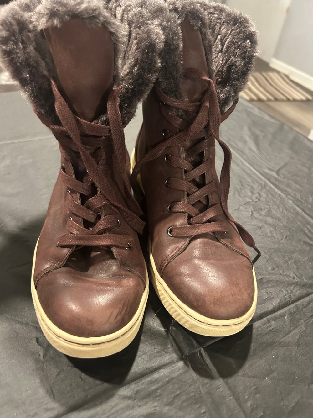 UGG Women’s Brown Faux-Fur Lace-Up Winter Sneakers